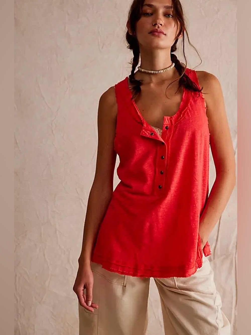 Free People We the Free Love Language Red Button Front Henley tank size XS NWT